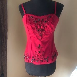red  bustier  top w/ beading  cache